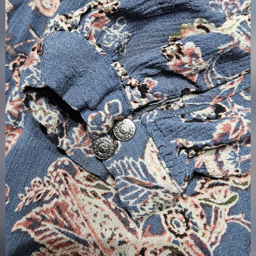 Free people Boho Paisley Blue Floral Lucky Loosey hang Swing Shift dress Large - Picture 4 of 9